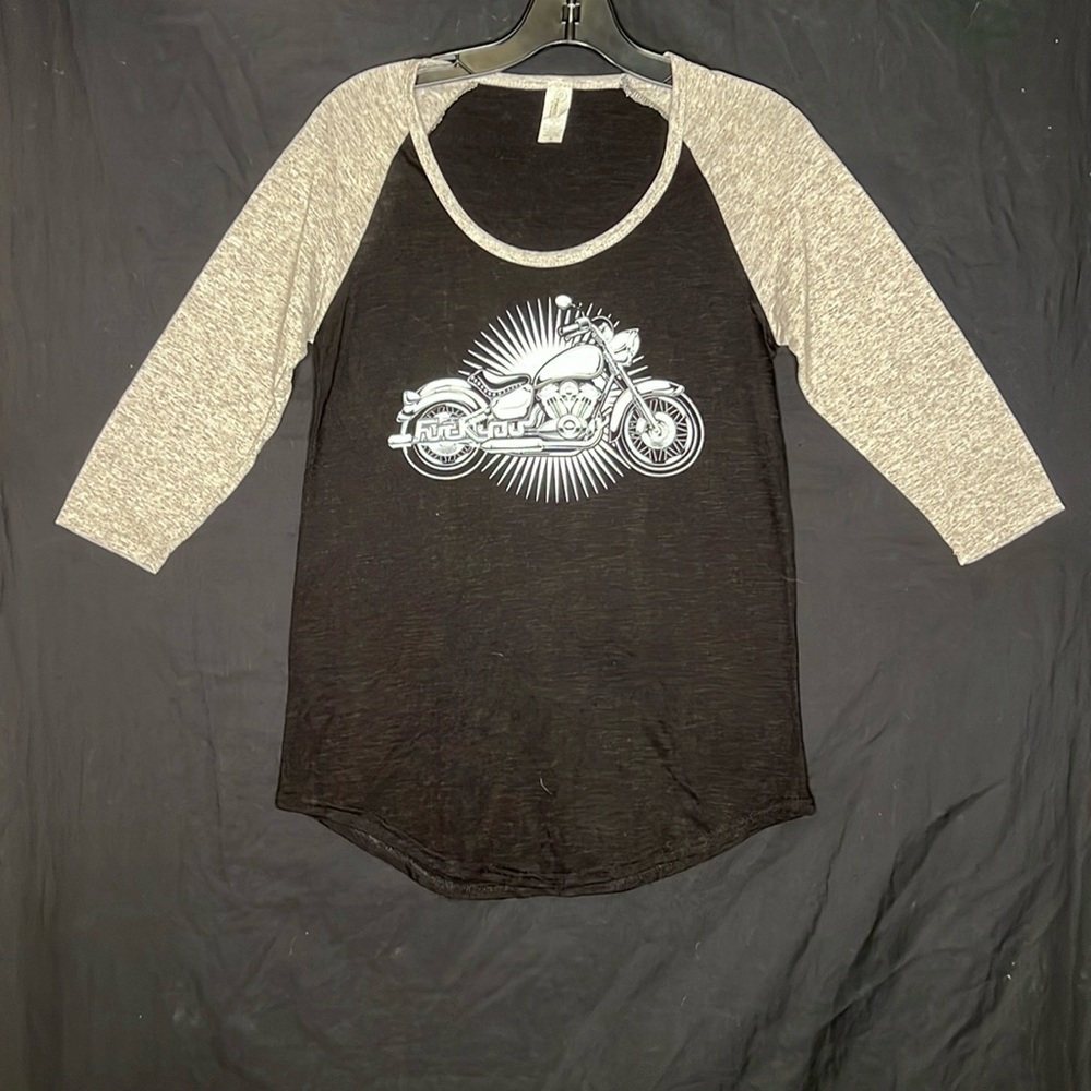 WOMENS MOTORCYCLE BASEBALL TOP     T-SHIRT PIMA SHIRT SIZES AVAILABLE
